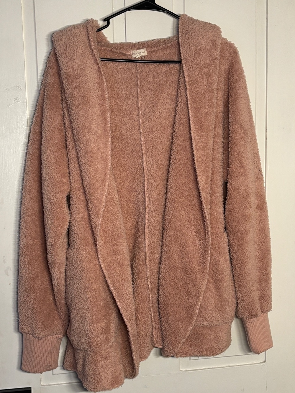 Hem & Thread Cozy Extra Soft Plush Hooded Fuzzy Fleece Cardigan Mauve Pink | OS